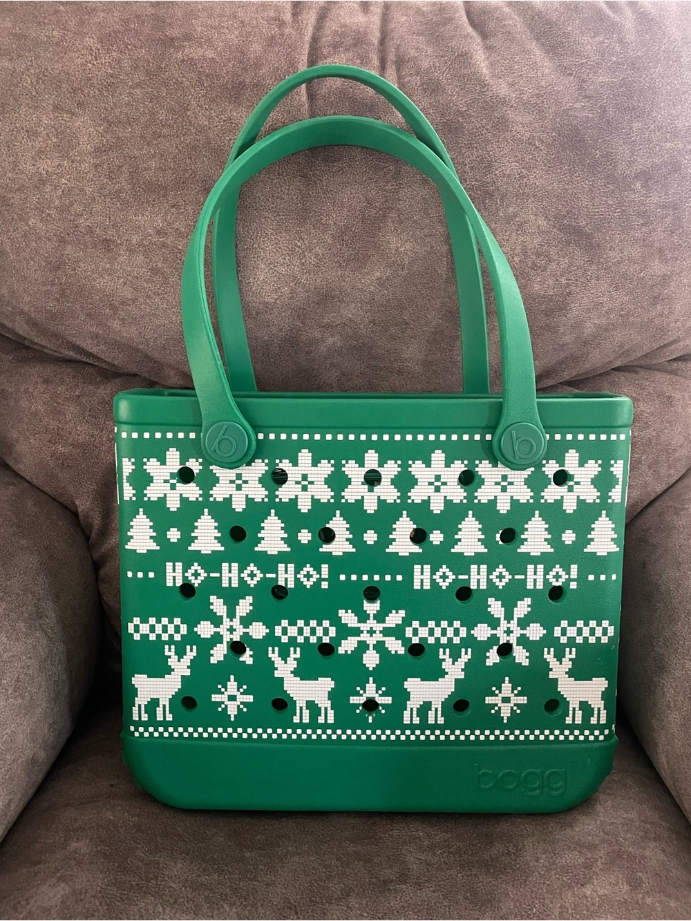 BOGG BAG Green Holiday Tote with White Fair Isle Pattern